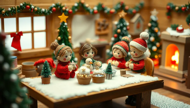 Illustration of a kids workshop scene (Holiday Ceramic Gnome Cookie Jar Making Workshop)
