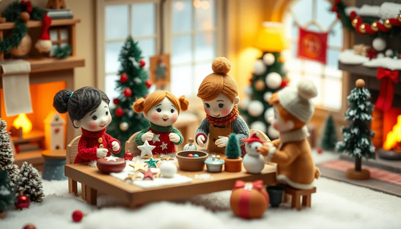 Illustration of a kids workshop scene (Christmas Centerpiece Workshop)