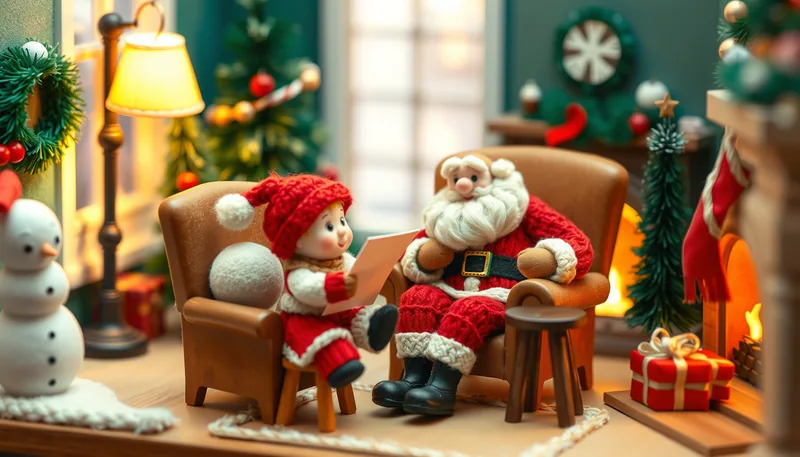 Illustration of a santa visit scene (Tivoli Village Annual Tree Lighting)