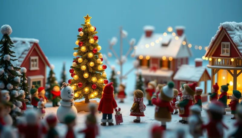Illustration of a tree lighting scene (City of Chicago Christmas Tree Lighting Ceremony)